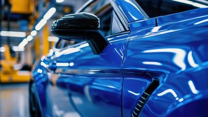 Poster - A close-up shot of a blue car parked in a garage