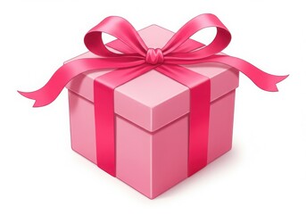Wall Mural - Pink gift box with ribbon bow isolated on transparent background