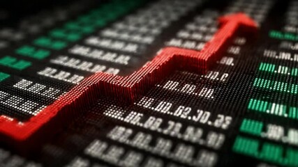 Aufkleber - Stock Market Surge: An image displays an upward trajectory, with a bold red arrow cutting through a screen filled with stock market data, symbolizing financial growth and investment success.