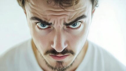 Poster - A close-up shot of a man's face with bright blue eyes, suitable for use in portraiture or character illustrations