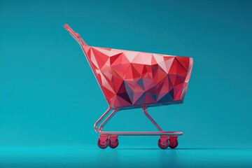 Poster - Creative geometric shopping cart design on a vibrant blue background