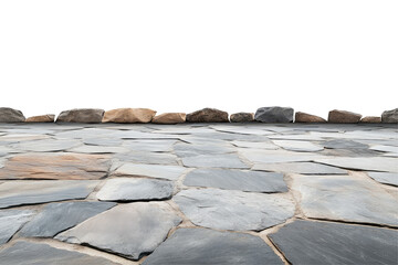 a stone ground with a black background and a row of stones in the distance on the horizon line view