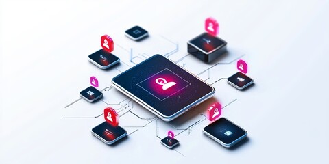 Leinwandbilder - Digital signature on a blockchain interface, showcasing identity verification process with sleek devices and animated blockchain nodes