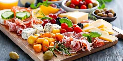 Aufkleber - line connection, visually appealing appetizer spread on a sleek plate, soft lighting and natural textures highlighting the food