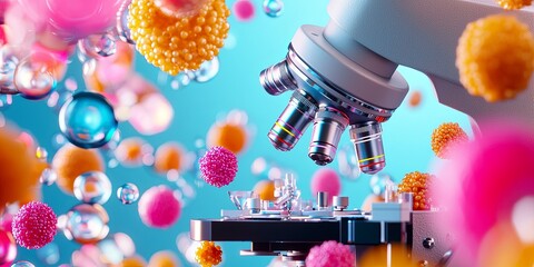 Aufkleber - Scientific innovation: a close-up of a biologist analyzing samples under a microscope, vibrant colors contrasting against a neutral lab setting, focused on discoveries