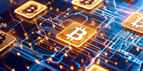 Leinwandbilder - visual representation of a distributed ledger system illustrating secure transactions with cryptographic symbols and glowing digital lines, neutral background, emphasis o
