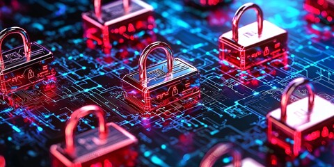 Aufkleber - data encryption visualized with digital locks and secure servers in a neutral office environment, emphasizing safe browsing and internet security