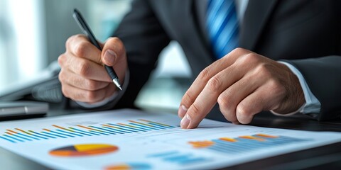Aufkleber - businessman presenting a performance metrics sales report with revenue growth visuals in a contemporary conference room