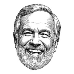 Wall Mural - a joyful laughing grandpa expression old man head portrait black and white outline line art drawing