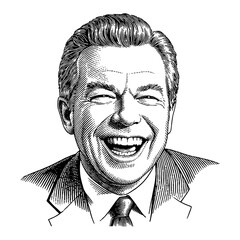 Wall Mural - man joyfully laughing expressive face vintage suit classic hairstyle black and white outline line ar