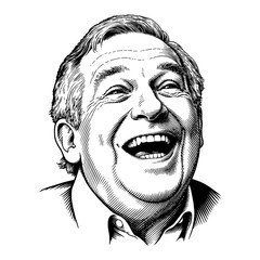 Wall Mural - a joyful laughing grandpa expression close up portrait black and white outline line art drawing