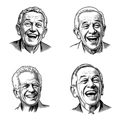 Wall Mural - grandpas with joyful laughing expressions faces sheet black and white outline line art drawing