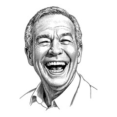 Wall Mural - a joyful laughing expression of a grandpa in a detailed black and white outline line art drawing