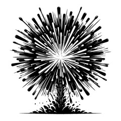 Wall Mural - vintage firework explosion black and white outline line art drawing with stylized radiant burst
