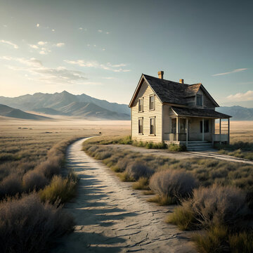 A digital art illustration of an isolated house, showcasing modern design and clean lines, set against a simple background.