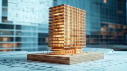 Poster - Creating a detailed wooden model of an office building studio environment architectural design concept for enhanced visualization