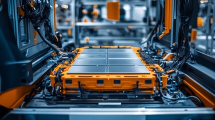 Poster - Integrating a battery cell in a high-tech manufacturing facility close-up process insight