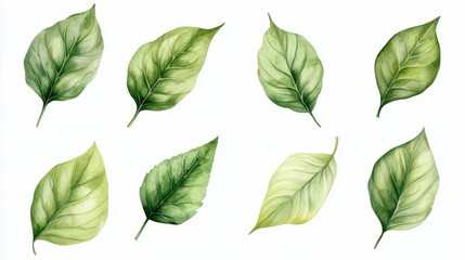 Poster - Capturing the essence of nature botanical watercolor green leaves collection indoor studio art illustration serene environment aesthetic viewpoint