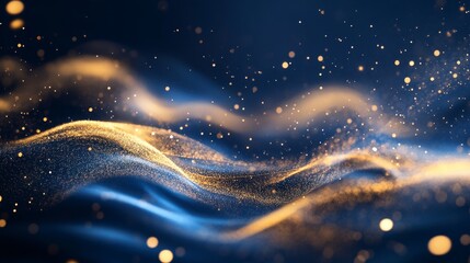 Poster - Captivating abstract art displaying deep blue background with golden accents digital canvas modern aesthetic fluid dynamics artistic concept
