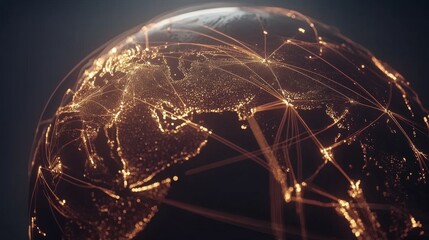 Poster - Illuminated global routes connecting continents world map visualization technology digital environment aerial perspective