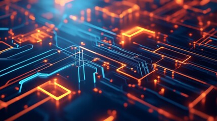 Poster - Exploring the glowing circuit patterns of a digital cyberspace virtual environment graphic design futuristic perspective technology concept
