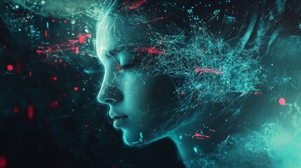 Poster - Exploring neural connections digital art gallery futuristic artwork virtual environment side view advanced technology concept