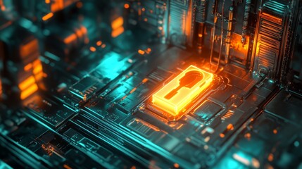 Poster - Illuminating lock activation futuristic digital realm 3d visualization cybernetic environment high-tech perspective glowing security concept