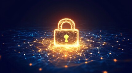 Poster - Securing connections a glowing padlock symbol above a network of connections digital environment cybersecurity concept