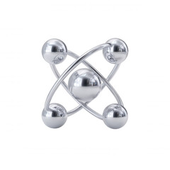 Poster - Silver atomic structure model showing five spheres connected by curved rods reflecting light on a white background displaying a scientific molecule replica.