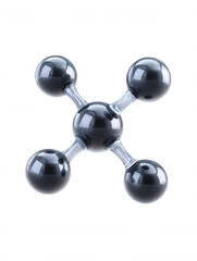 Poster - A glossy black molecular model with four atoms arranged tetrahedrally against a bright white background showcases scientific structure representation precisely.