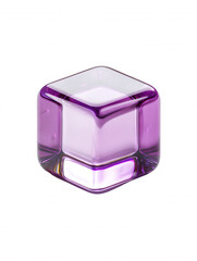 Poster - An isolated translucent cube with rounded edges catches the light, showcasing a delicate blend of amethyst and clear glass against a crisp white backdrop.