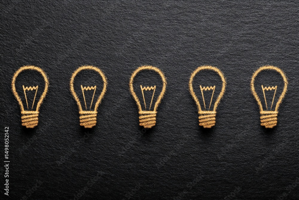 Five twine light bulbs are neatly arranged on a black surface, showcasing creative artistry. The handcrafted designs complement the minimalist aesthetic, providing a unique visual appeal.