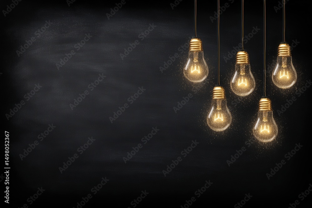 Five beautifully designed hanging light bulbs illuminate a dark background, adding a cozy and inviting ambiance suitable for various stylish interiors.