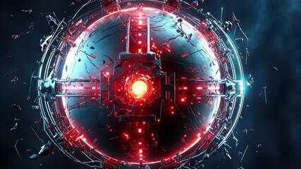 Fototapete - A cybernetic sphere with glowing nodes hovers in a dark environment, illuminating its intricate design and emitting a soft, futuristic glow, blending technology and artistry seamlessly