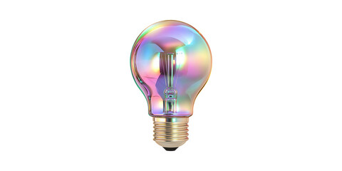 Poster - Colorful Iridescent Light Bulb. Symbol Of Innovation And Creativity Isolated On Transparent Background