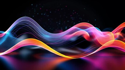 Fototapete - Neon waves flow gracefully through a pitch-black environment, creating a mesmerizing visual dance that captivates viewers with vibrant hues and dynamic movement