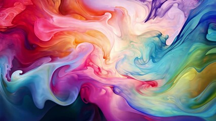 Poster - Vibrant clouds of colorful swirls blending harmoniously in an abstract display of hues during a peaceful sunset moment