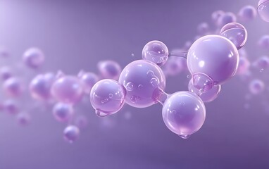 Fototapete - Digital molecule schematic softly dissolving near center bottom on muted lavender solid backdrop with ample copy space,