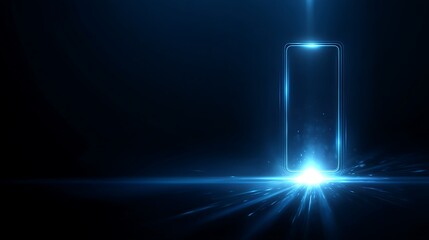 Fototapete - Glowing biometric scanner interface isolated on dark navy blue background with wide copy space area,
