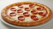 © LittleDuck - Delicious Pepperoni Pizza - A tempting whole pepperoni pizza on a white plate, perfect for food blogs, menus, and advertisements