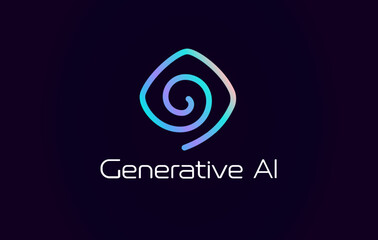 Aufkleber - Generative AI logo with glowing spiral shape, gradient lines, modern tech feel. Funnel Icon for AI branding, tech startups, neural network apps. Futuristic abstract symbol. Vector illustration