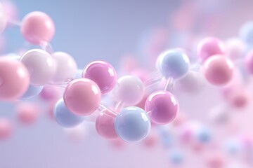 Fototapete - Molecular links scattered lightly across lower third with rest of image clean on pastel gradient,
