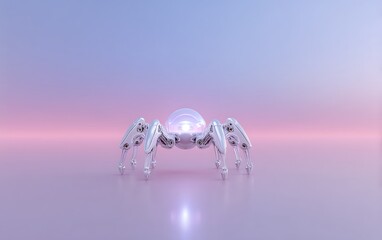 Fototapete - Nanobot floating near lower edge over smooth pastel gradient background with clear empty space,