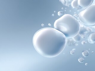 Fototapete - Organic compound shapes lightly floating on soft white-to-blue gradient, positioned bottom right with negative space,
