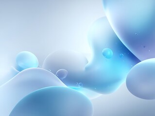 Fototapete - Organic compound shapes lightly floating on soft white-to-blue gradient, positioned bottom right with negative space,