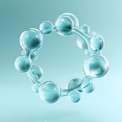 Fototapete - Single floating molecular ring on isolated mint green gradient background with ample white space,