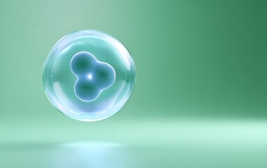 Fototapete - Single stylized cell division object floating bottom left on pastel green gradient background with copy space,
