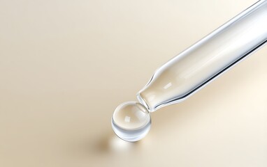 Fototapete - Sterile pipette and droplet iconography near corner on clean ivory gradient with copy space,
