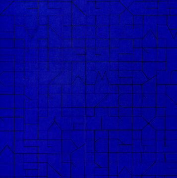 Abstract Blue Wall Pattern with Geometric Line Art