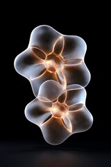 Fototapete - Studio image of floating geometric nanostructures with metallic texture and soft backlighting on black background,